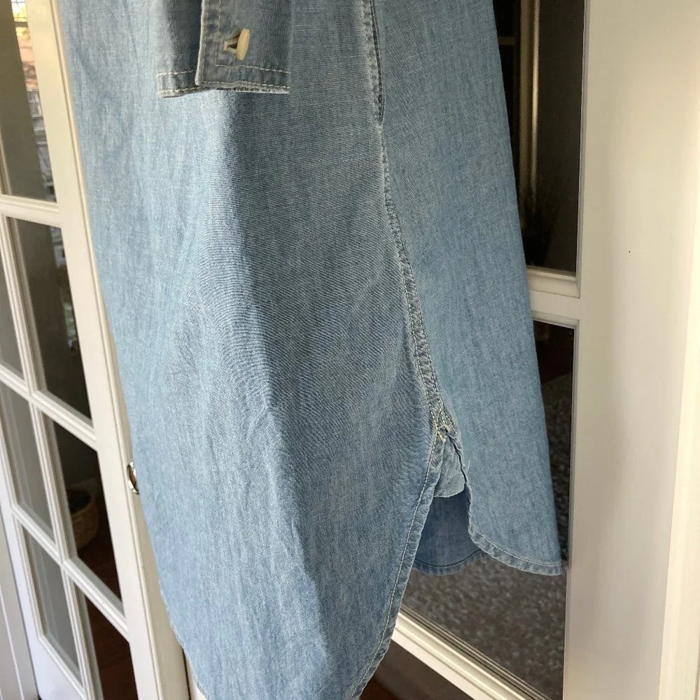 J Crew  Vintage Long Sleeve Denim Look Button Down Dress With Leather Belt   OOP
